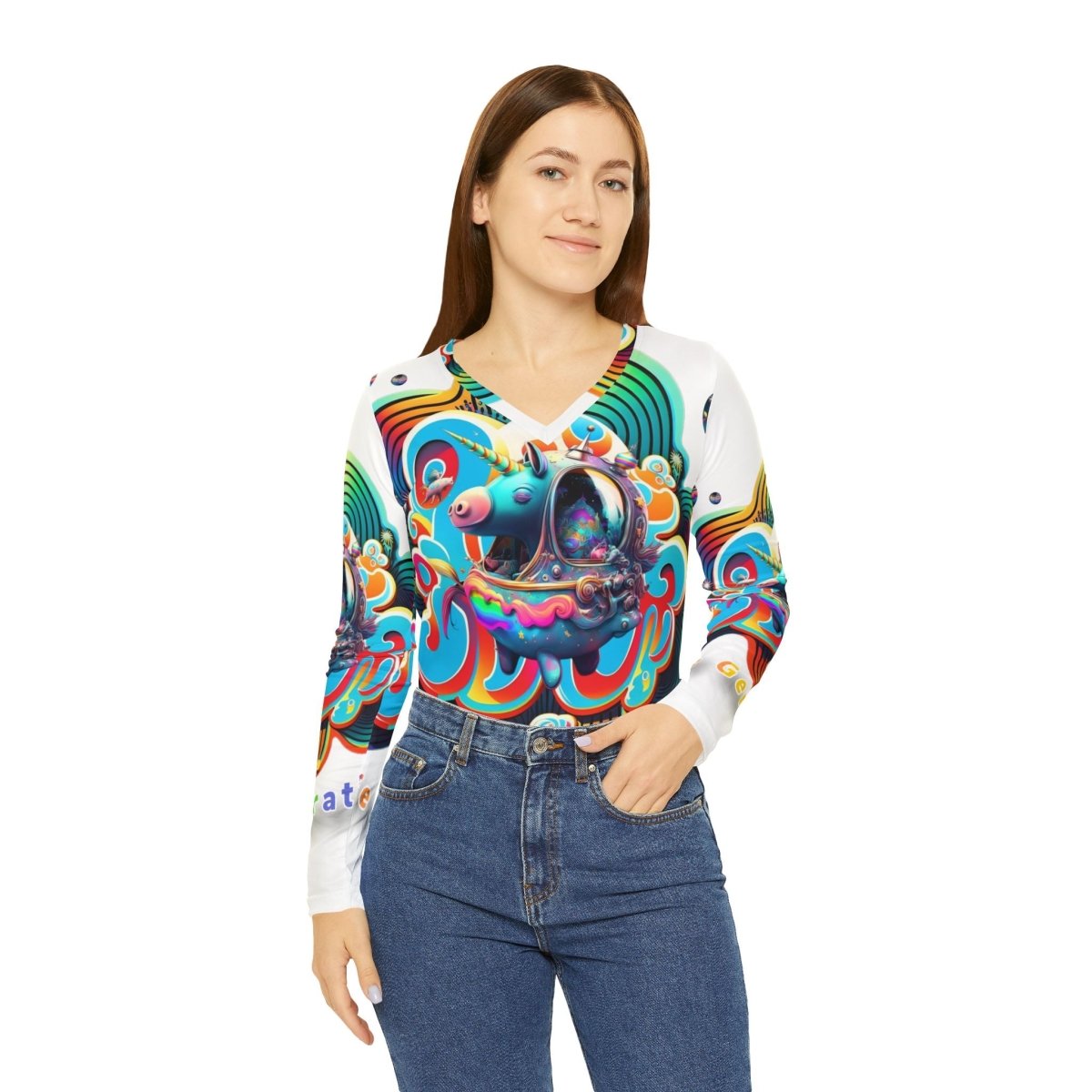 Women's Long Sleeve V - neck Shirt (AOP) - Brandon Fisher Art