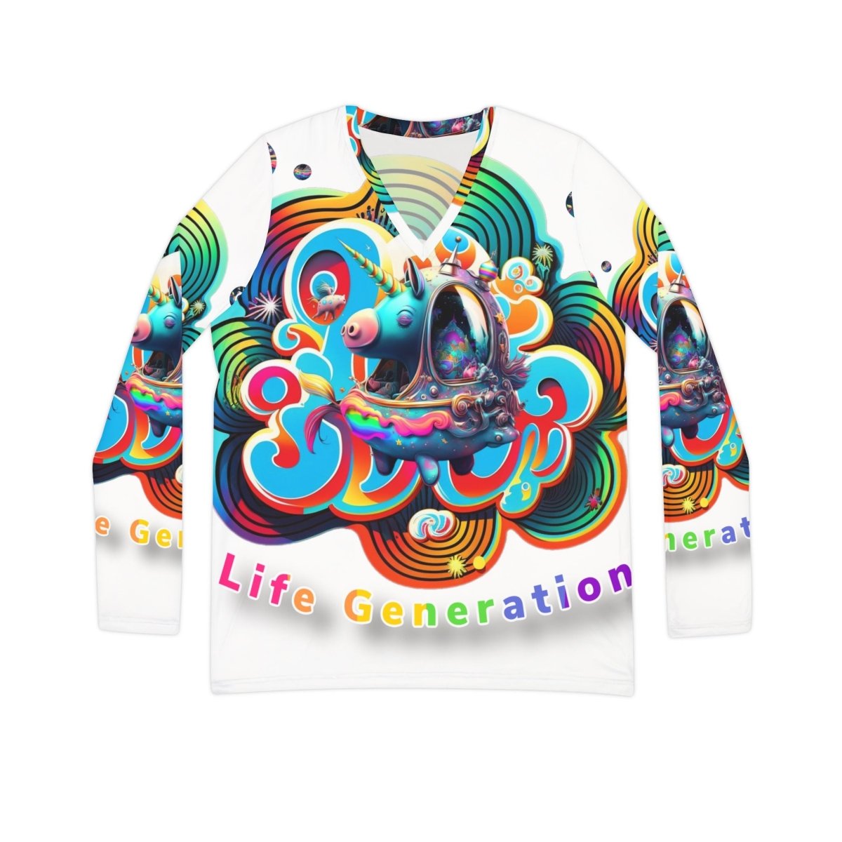 Women's Long Sleeve V - neck Shirt (AOP) - Brandon Fisher Art